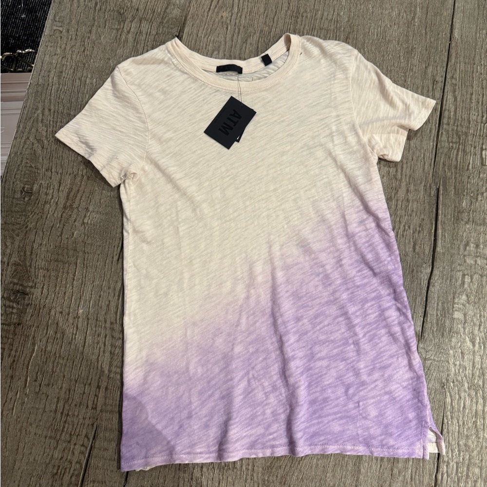 ATM Slub Jersey Schoolboy Crew Neck Tee in Lavender/Tan Combo.